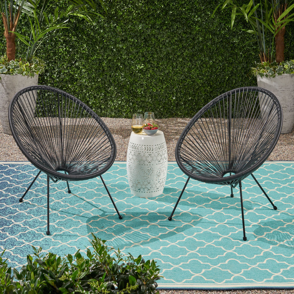 Major Outdoor Hammock Weave Chair With Steel Frame, Set of 2, Black, Black