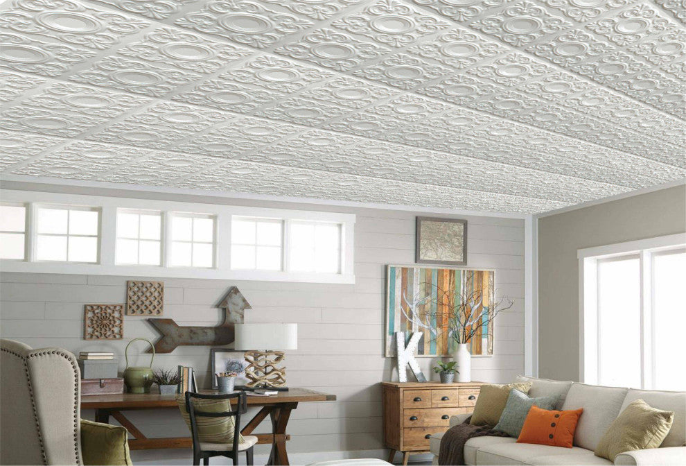 Pearl White 3D Ceiling Panels, 2'x2', 200 Sq Ft, Pack of 50