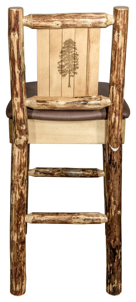 Glacier Country Counterstool Saddle Upholstery, With Laser Engraved Pine Tree