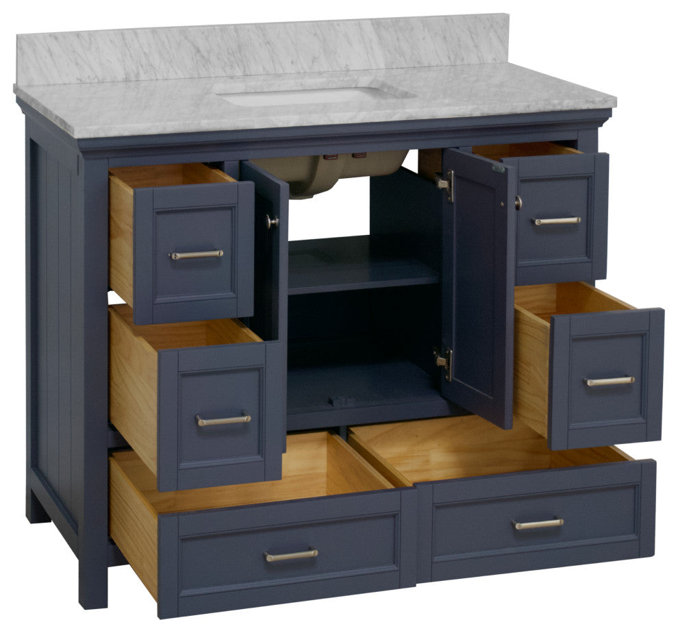 Paige 48" Bathroom Vanity, Marine Gray, Carrara Marble