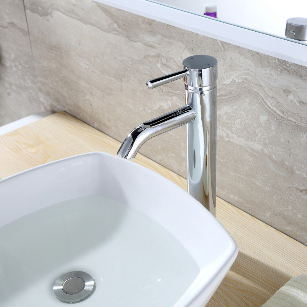 Luxier BSH03-T Single Hole Vessel Bathroom Faucet with Drain, Chrome