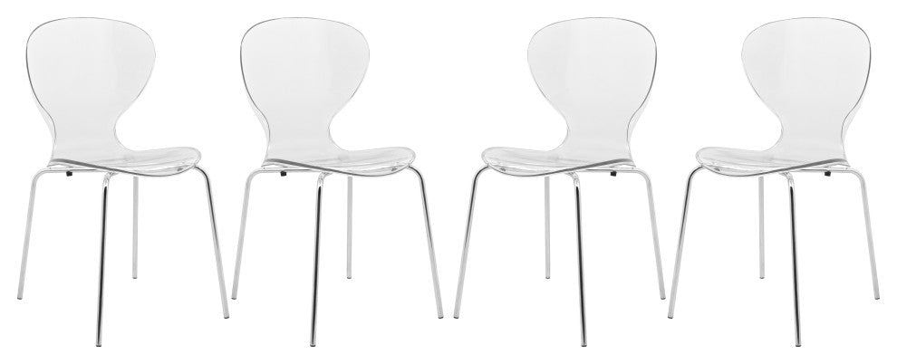Stackable Plastic Dining Chair with Chrome Legs for Indoor and Outdoor Set of 4, Clear