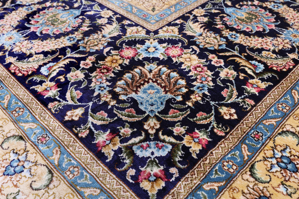 9' 0" X 12' 0'' High End Persian 100% Silk Hand Knotted Rug Q4791