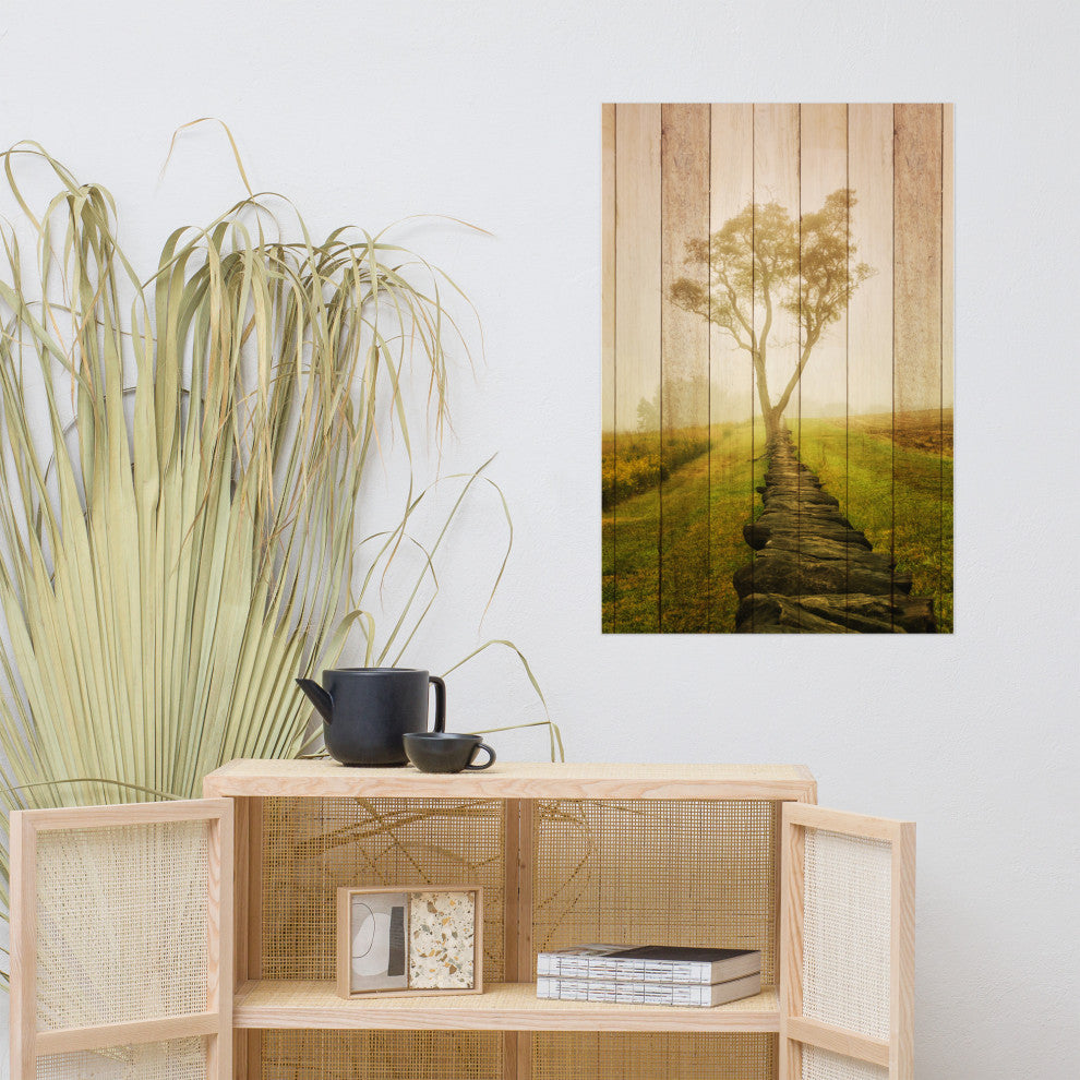 Faux Wood Calming Morning Landscape Photo Unframed Wall Art Prints, 24" X 36"