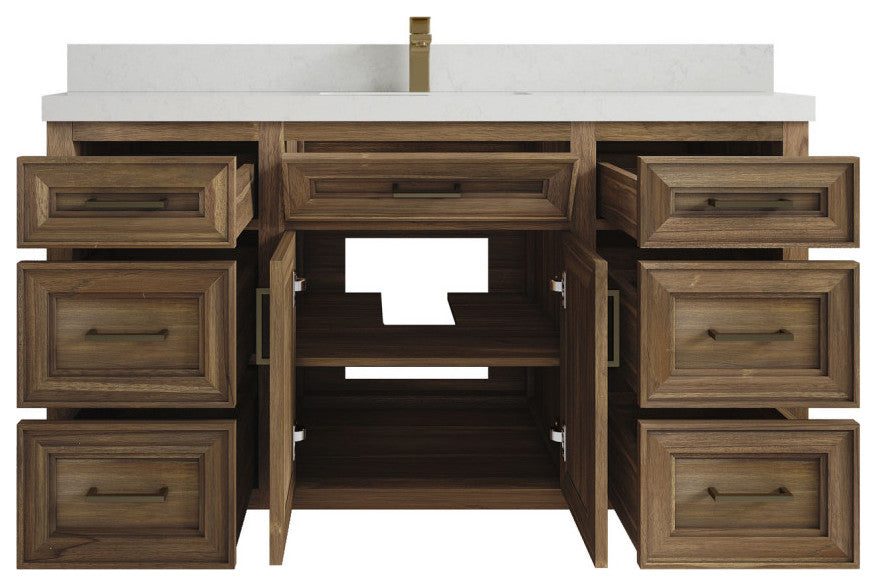 Santa Monica 60 Single Sink Bathroom Vanity in Graywashed Teak 2" Carrara Quartz