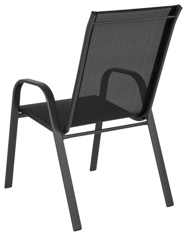 Set of 4 Patio Chair, Metal Frame With Curved Arms & Comfortable Backrest, Black
