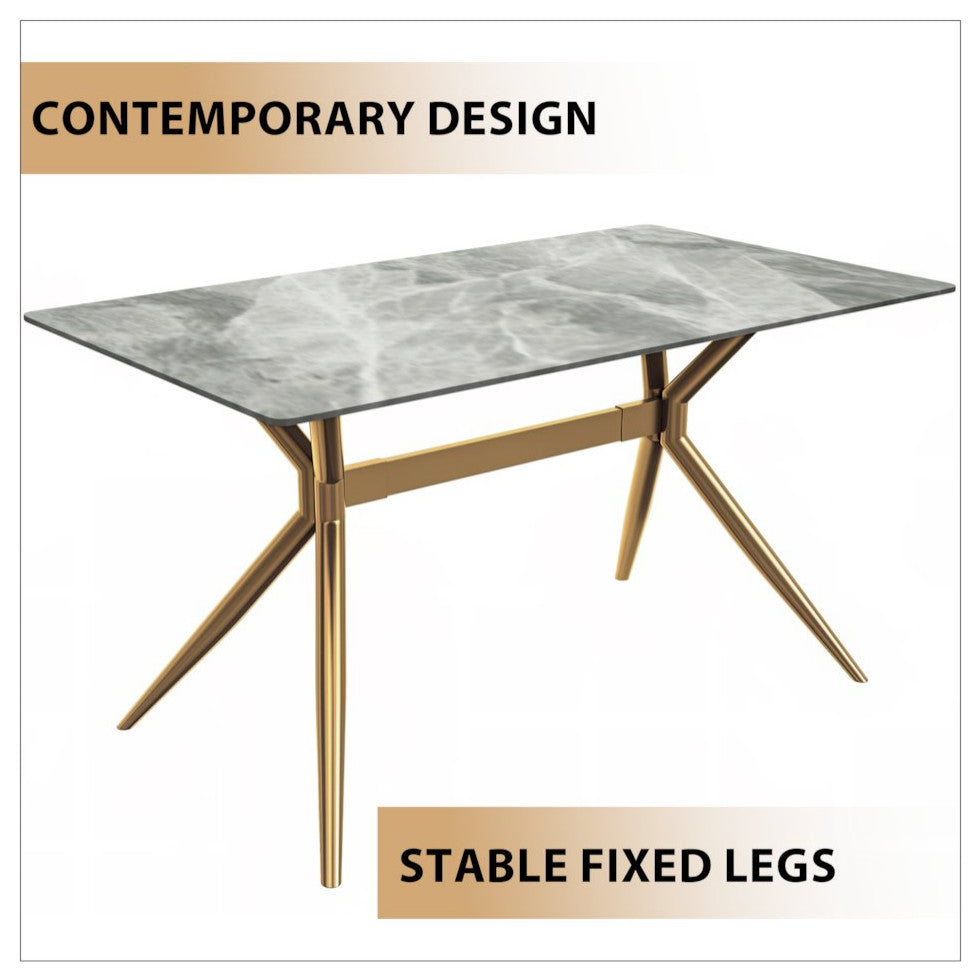 Gold Stainless Steel Dining Table 55 With Light Grey Sintered Stone Top