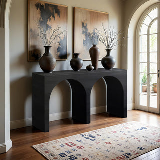 June Black Oak Console Table, Black, 54" W X 18" D X 30" H