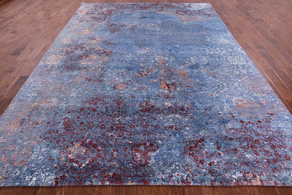 9' 1" X 12' 1" Modern Handmade Wool and Silk Rug Q6838