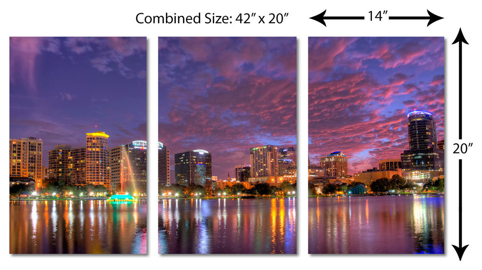 Orlando, Florida, USA Skyline Canvas Print, 3 Panel Split, Triptych, 42x20