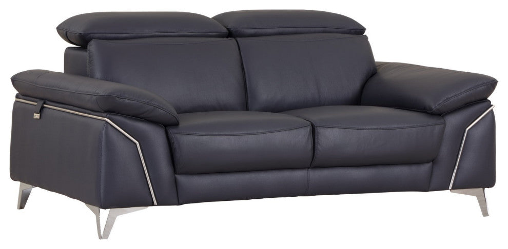 93" Navy Leather Sofa Set
