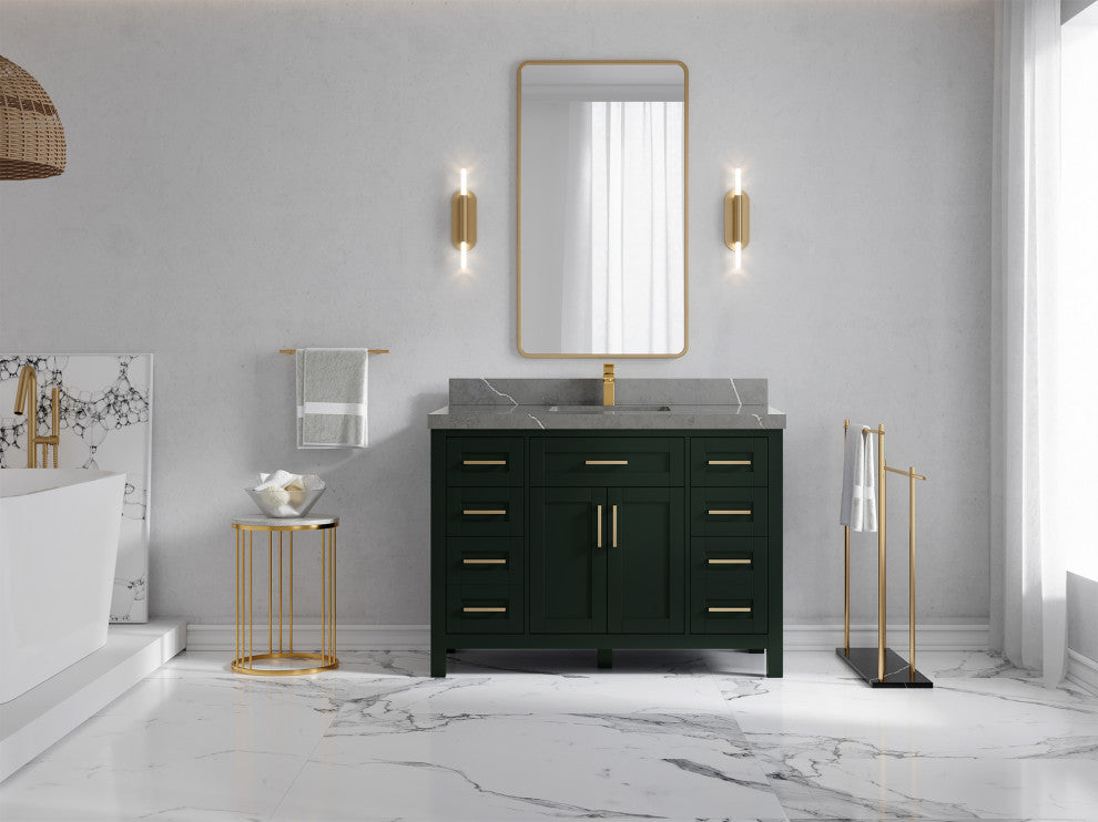 Cambridge 48 Single Sink Bath Vanity in Dark Forest Green 2" Piatra Gray