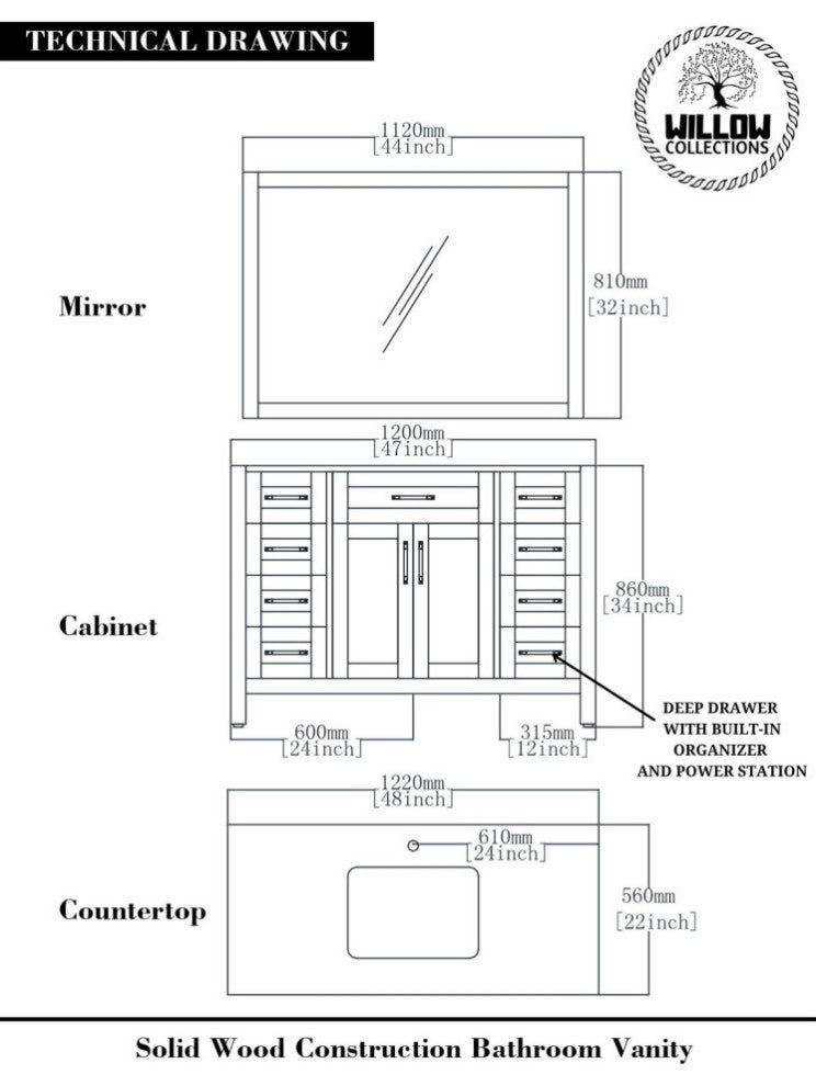 Cambridge 48 Single Sink Bath Vanity in Coventry Gray 2" Carrara Quartz