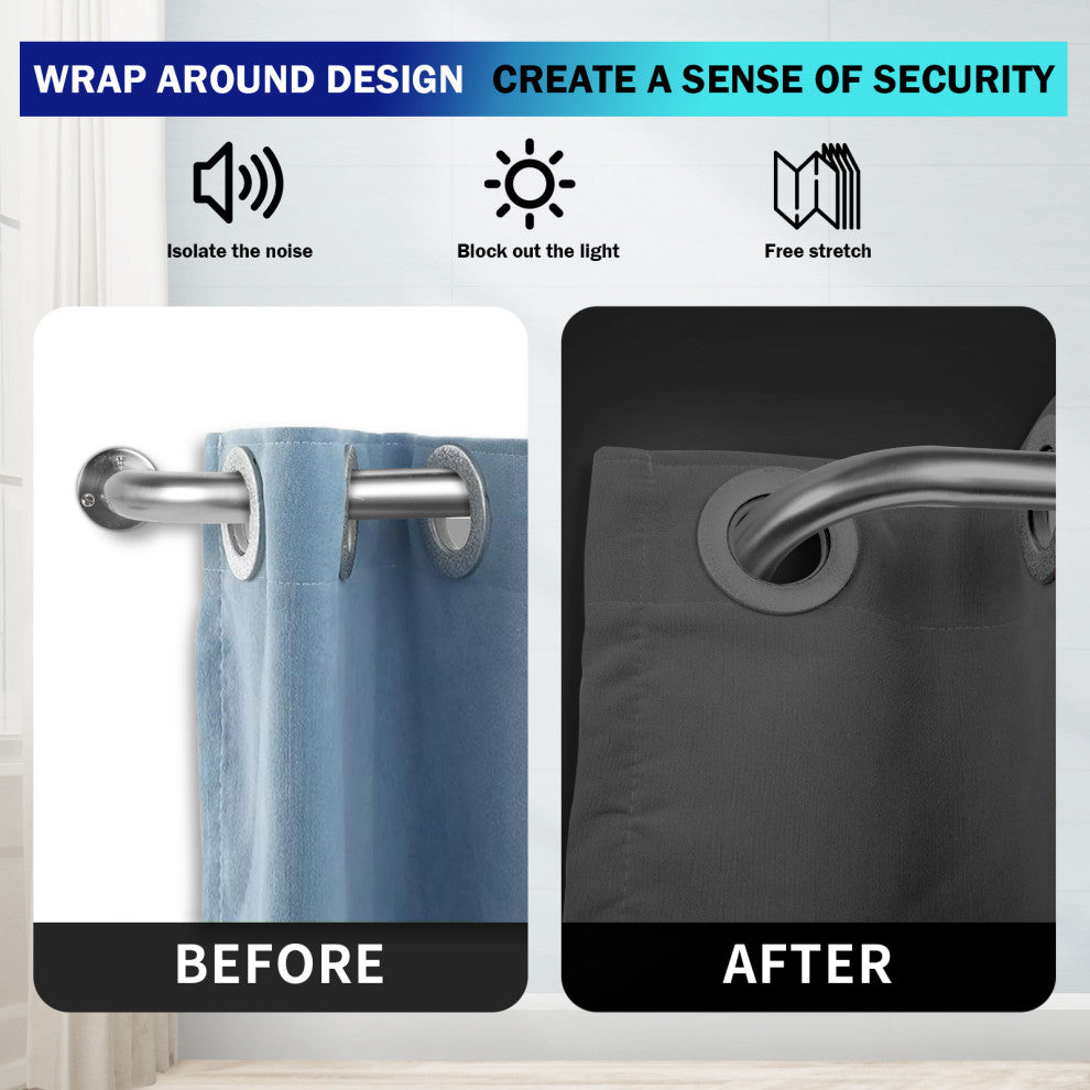 Energy Saving Wrap Around Black Out Return Adjustable Window Curtain Metal Rod, Brushed Steel, 84"-120"