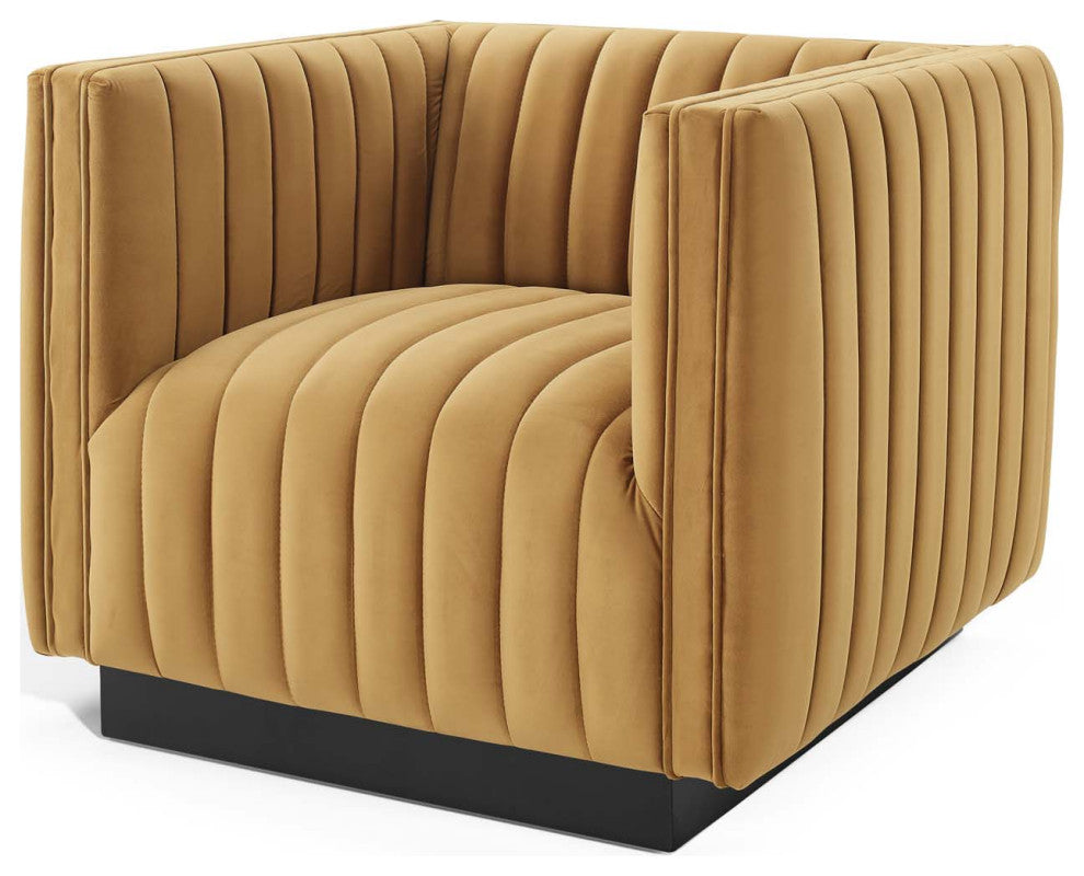 Tufted Armchair Accent Chair, Velvet, Brown, Modern, Living Lounge Hospitality