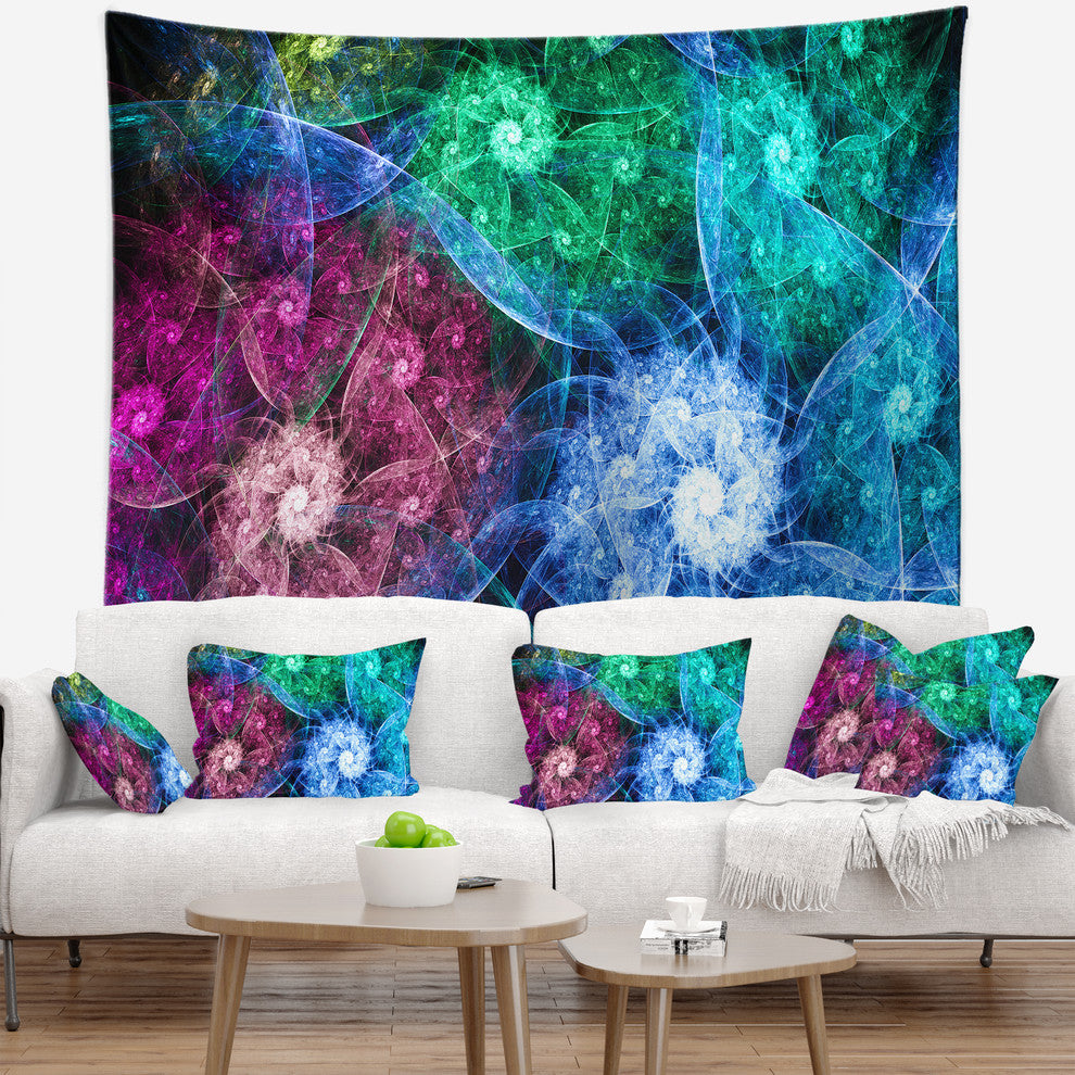 Multi Color Bright Exotic Flowers Abstract Wall Tapestry, 60"x50"