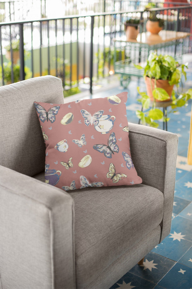 20" Copper Rose Butterflies Decorative Suede Throw Pillow