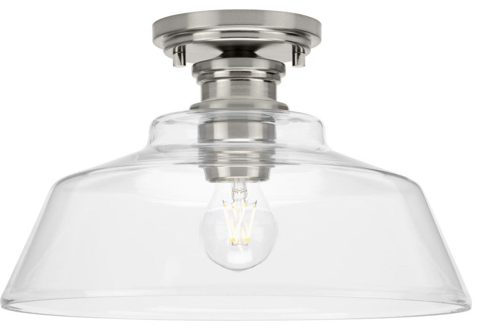 Singleton 1-Light 14" Brushed Nickel Semi-Flush Mount Light, Clear Glass Shade