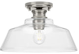 Singleton 1-Light 14" Brushed Nickel Semi-Flush Mount Light, Clear Glass Shade