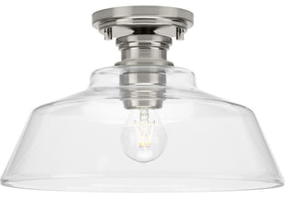 Singleton 1-Light 14" Brushed Nickel Semi-Flush Mount Light, Clear Glass Shade