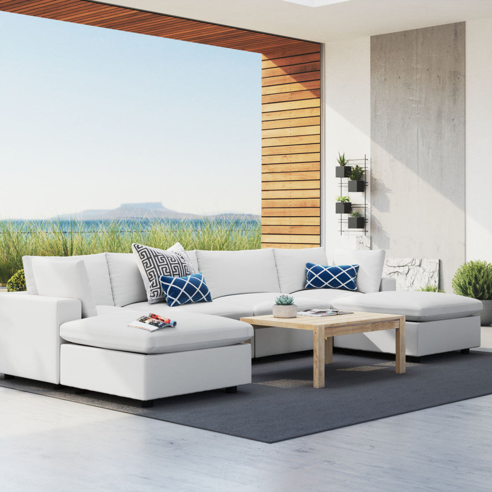 Modular Lounge Sectional Deep Sofa Chair Set, Sunbrella, White, Modern, Outdoor