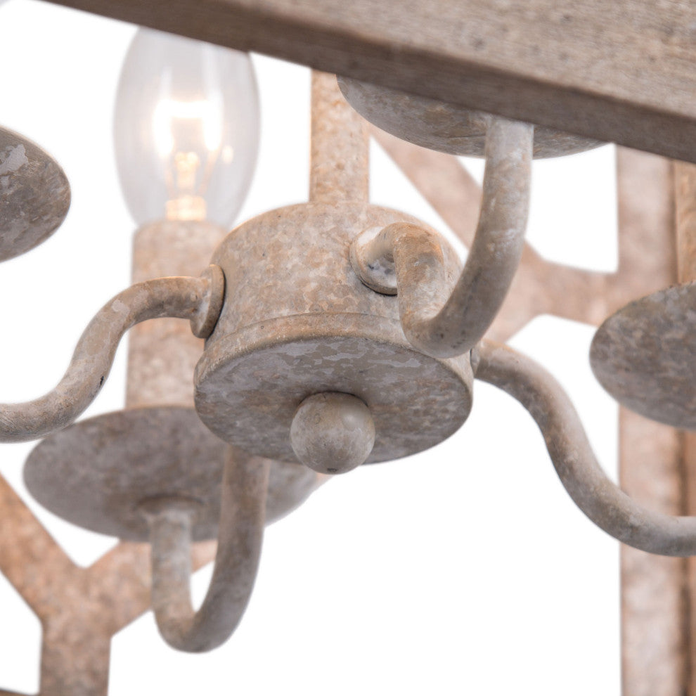 LALUZ 4-Lights Antique White Wood Farmhouse Square Chandelier