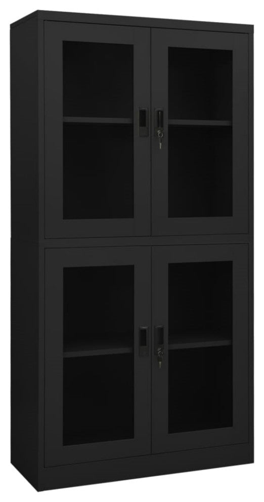 vidaXL Office Cabinet Anthracite 35.4"x15.7"x70.9" Steel and Tempered Glass