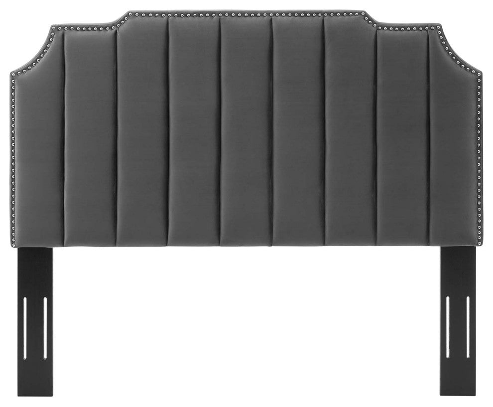Headboard, Twin Size, Velvet, Dark Gray, Modern Contemporary, Bedroom