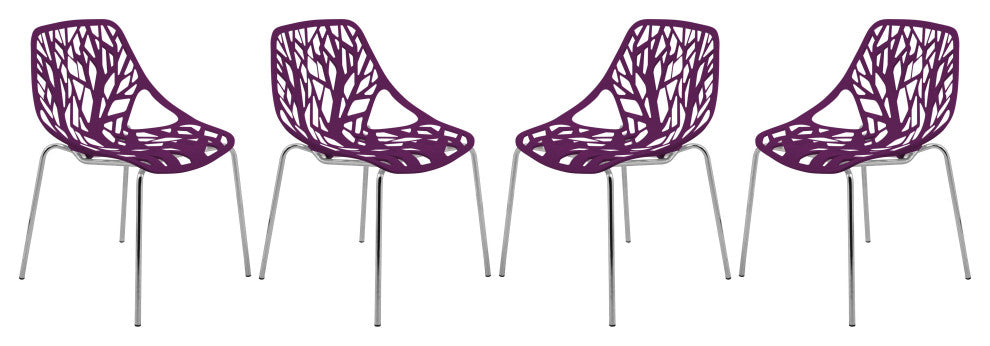 LeisureMod Modern Asbury Dining Chair With Chromed Legs, Set of 4 Purple