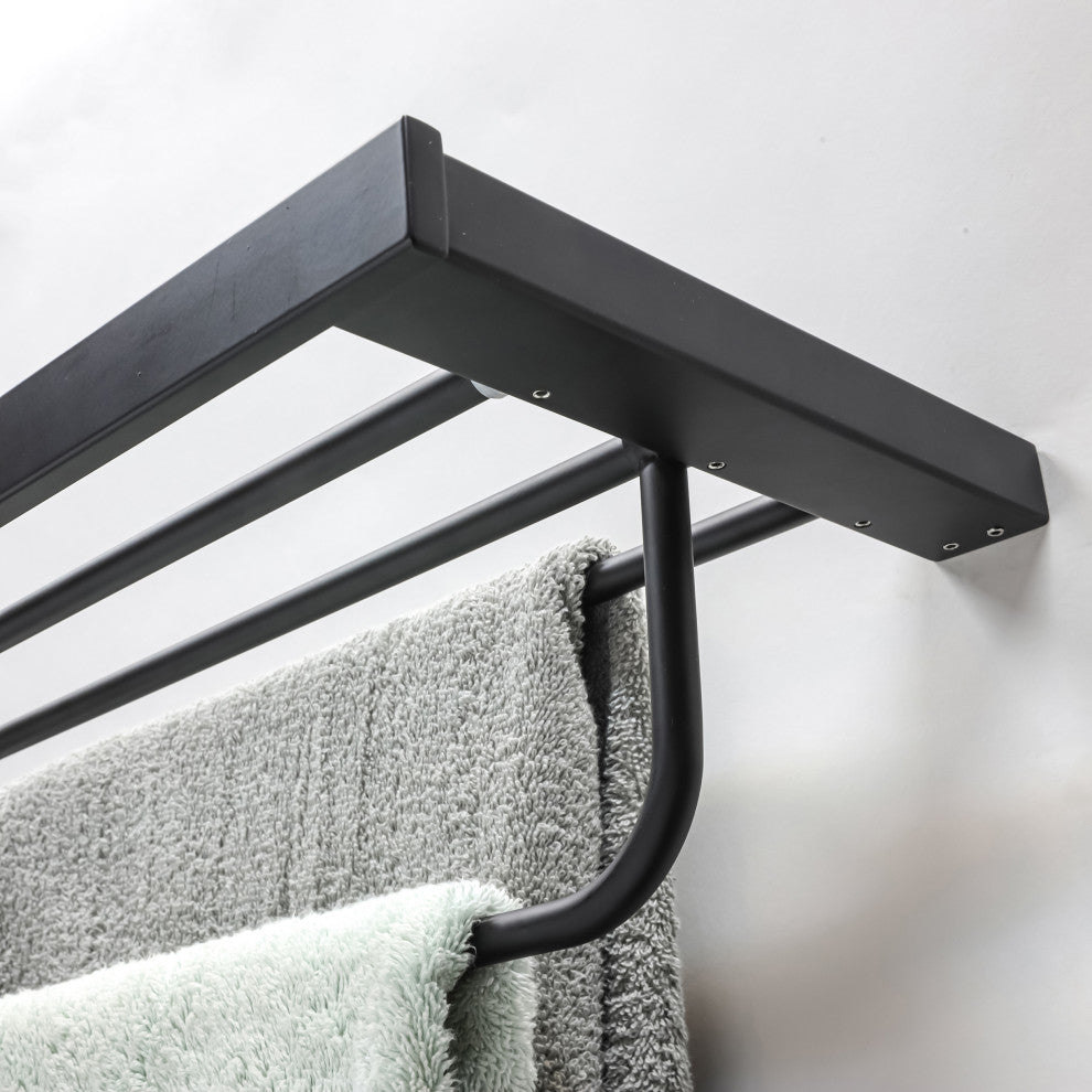 Florence Series Black Bathroom Towel Shelf Rack