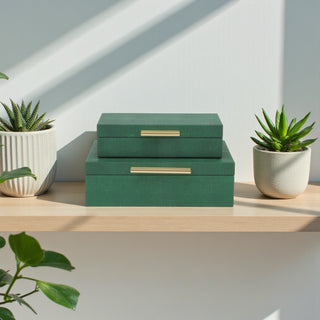 Lusan Rectangular Decorative Box Set, Green Faux Shagreen