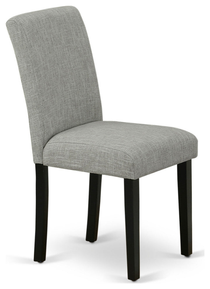 5Pc Rounded 42" Dining Table, Four Parson Chair, Black Leg, Fabric Shitake