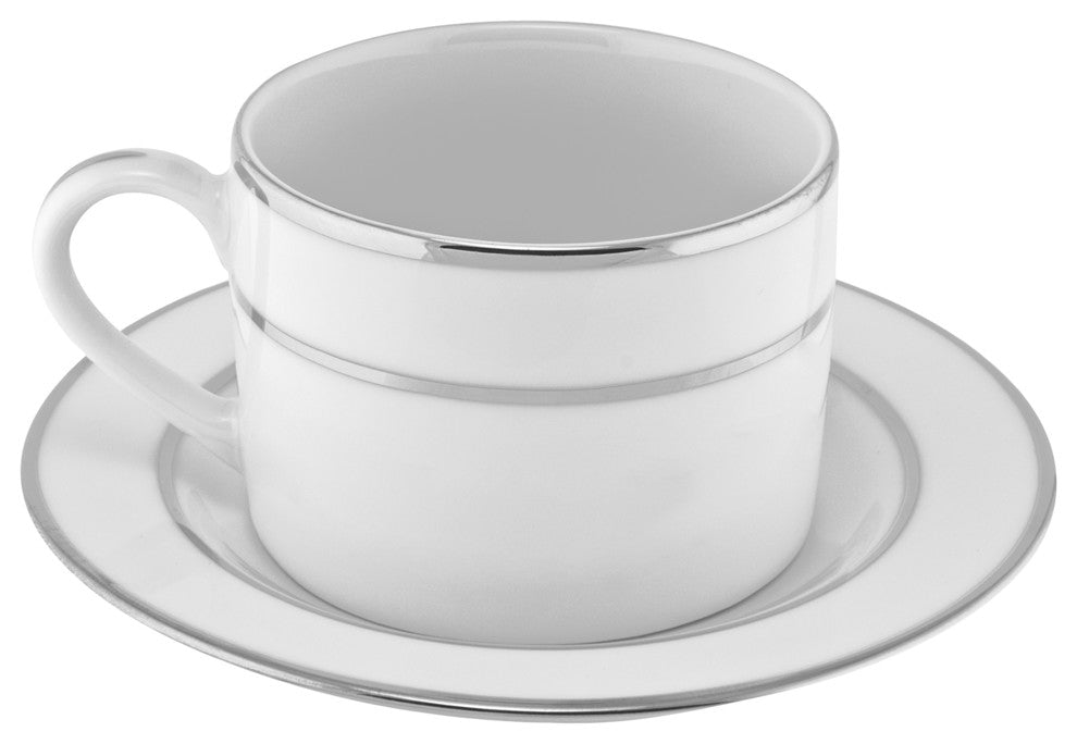 Double Line Can Cup and Saucer, Set of 6, Silver