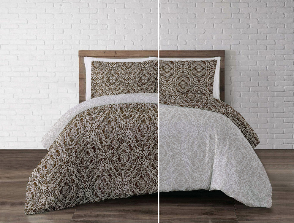 Delara GOTS Organic Cotton Floral Reversible Print Duvet Cover Set, King(108"x92