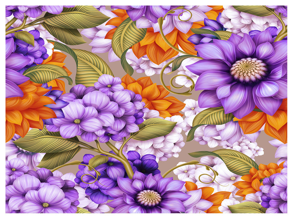 Floral Seamless Pattern, Floral Canvas Art Print, 40"x30"