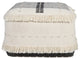Black and Ivory Farmhouse Chic Shag Stripe Pouf Ottoman