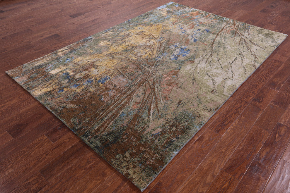 6' 1" X 9' 2" Wool and Silk Modern Handmade Rug Q8890