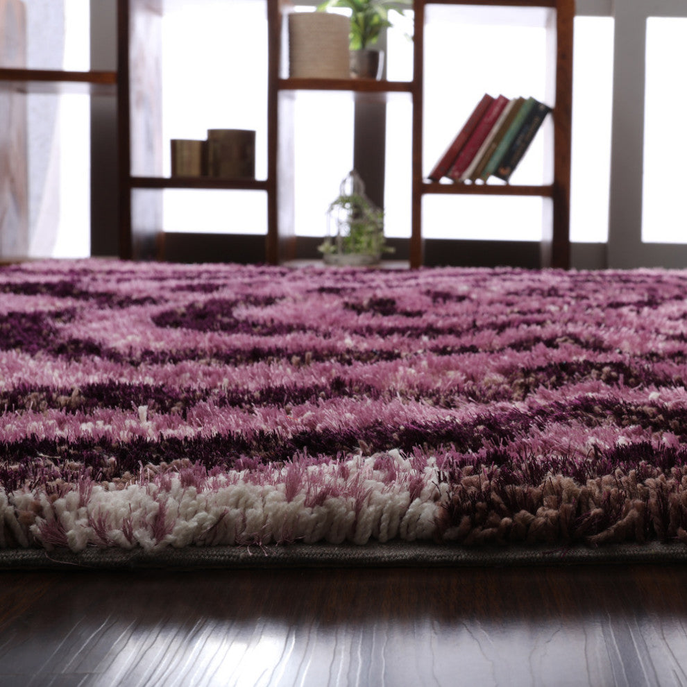 HAND TUFTED SHAG POLYESTER ECO-FRIENDLY AREA RUGS -  Purple Color, Floral Design