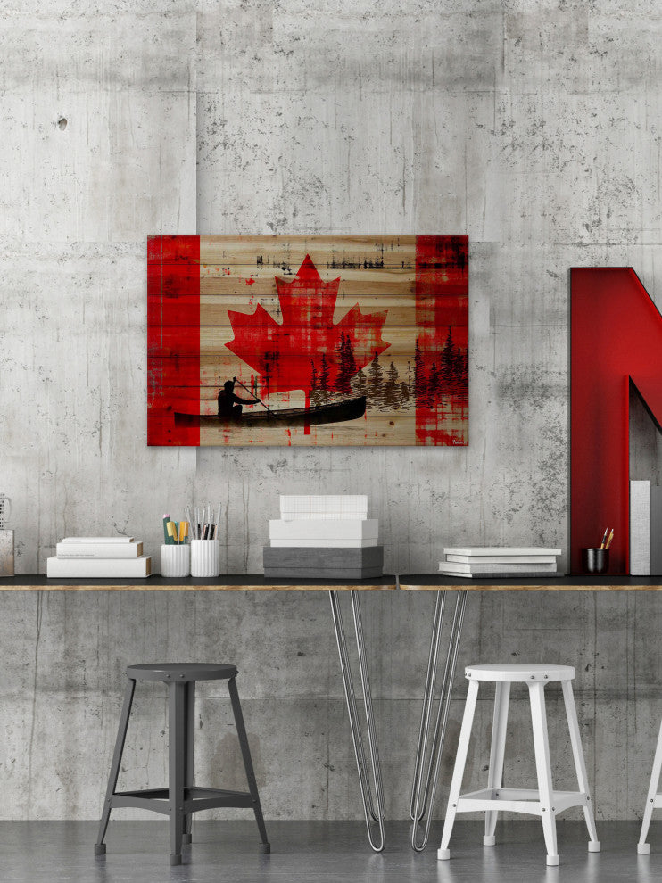 "Canadian Canoe" Print on Natural Pine Wood, 45"x30"