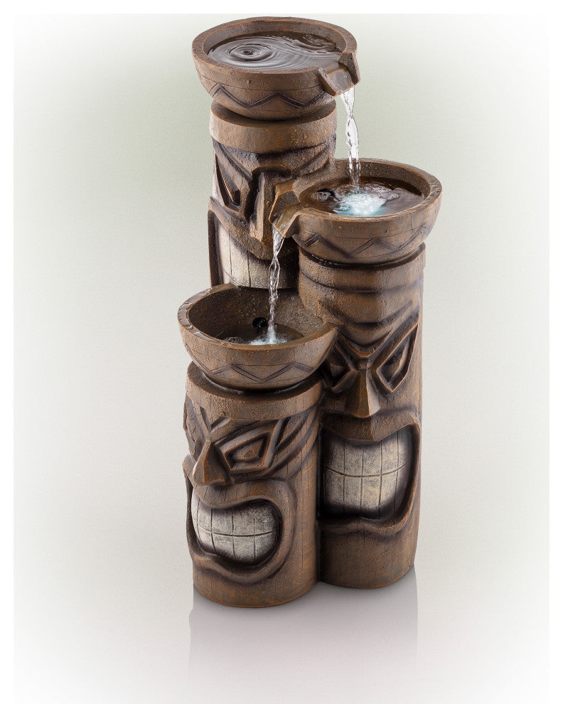 29" Tall Outdoor 3-Tier Tiki Head Water Fountain Yard DÃ©cor