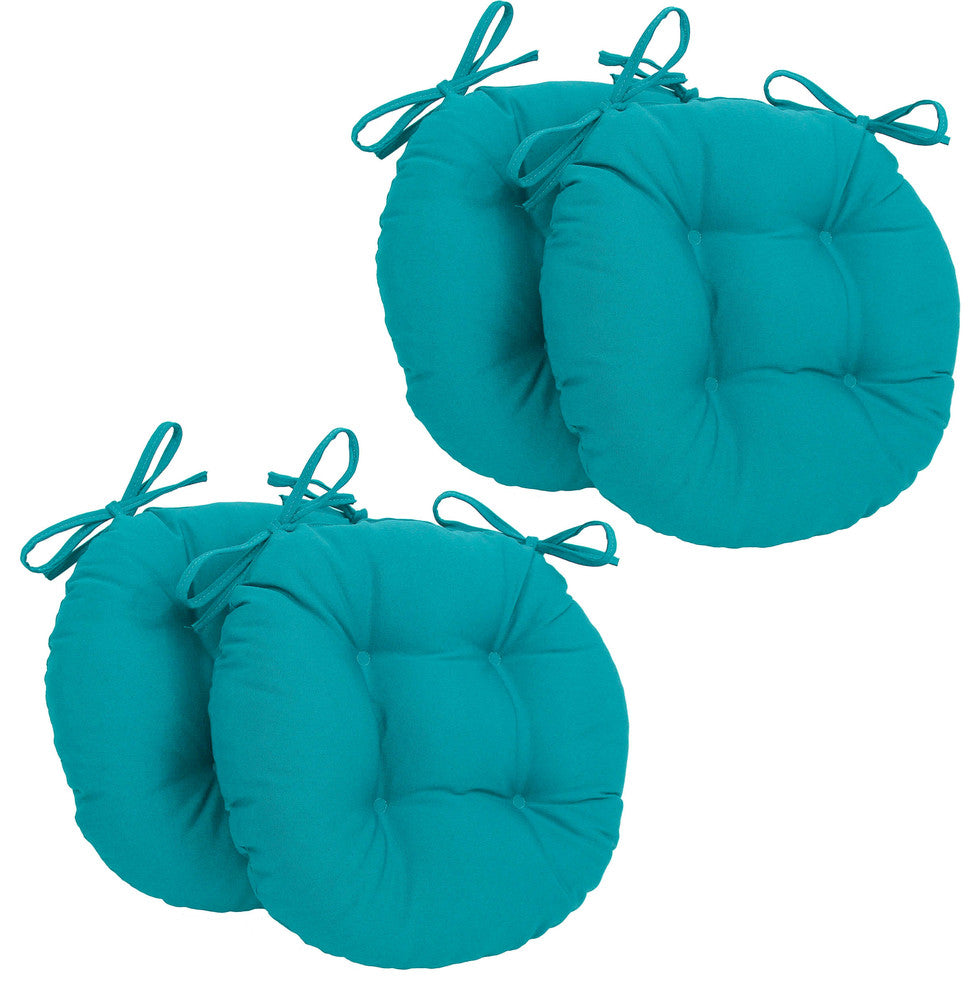 16" Solid Twill Round Tufted Chair Cushions, Set of 4, Aqua Blue