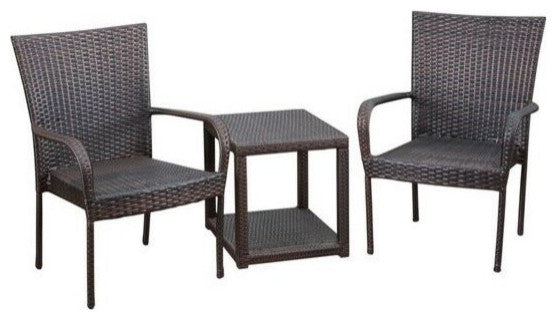 GDF Studio 3-Piece Parham Outdoor Multi-Brown Wicker Set, Box Table