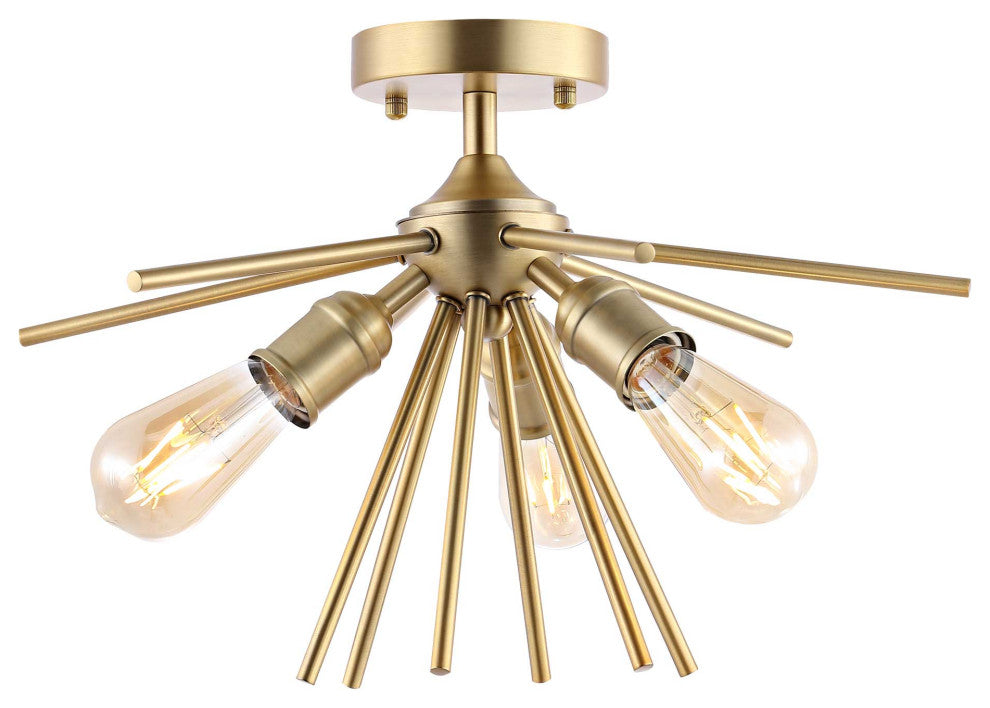 3-Light Sputnik Semi-Flush Mount Ceiling Light, Gold
