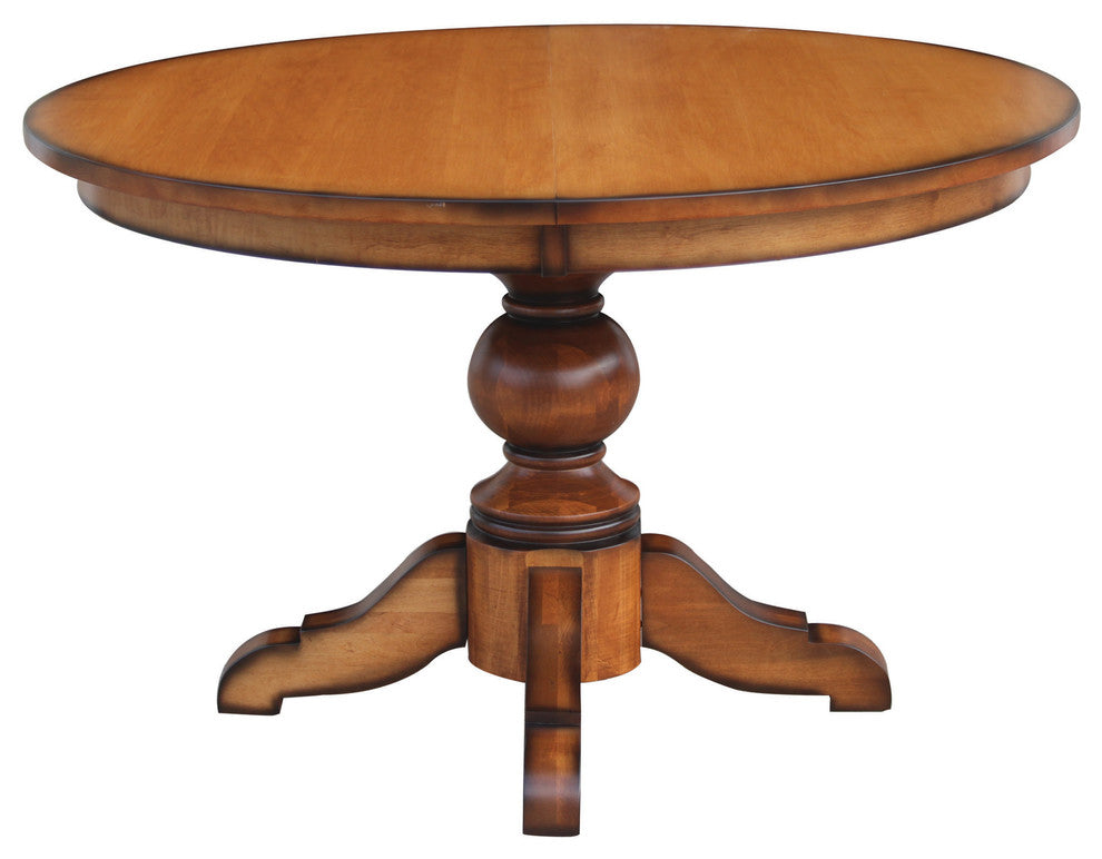Kent Single Pedestal Table, Solid Top, Brown Maple Wood, 48x48