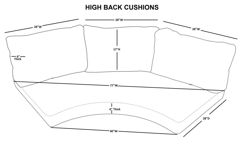 Covers for High-Back Curved Armless Sofa Cushions 6 inches thick