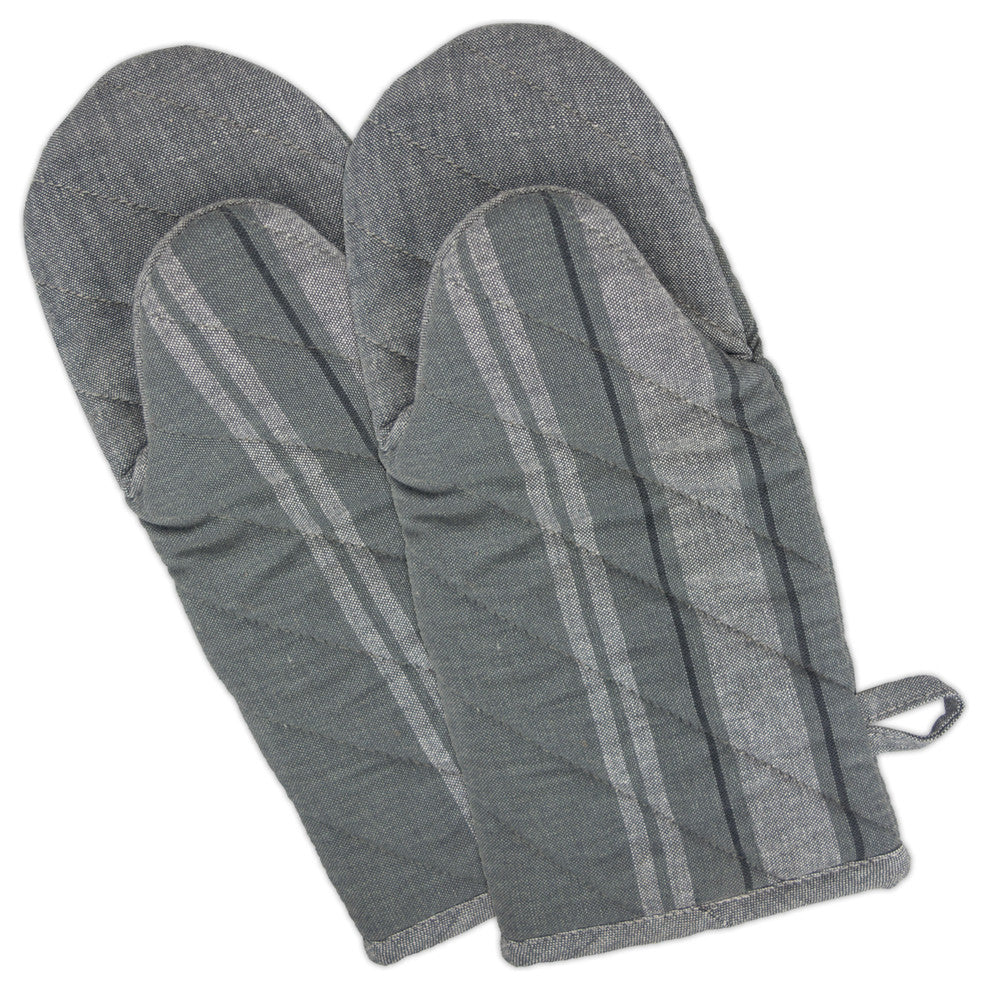 Gray Chambray French Stripe Oven Mitt Set of 2