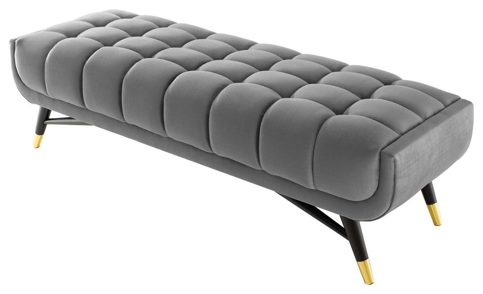 Accent Chair Bench, Velvet, Gray, Modern, Living Lounge Hotel Hospitality