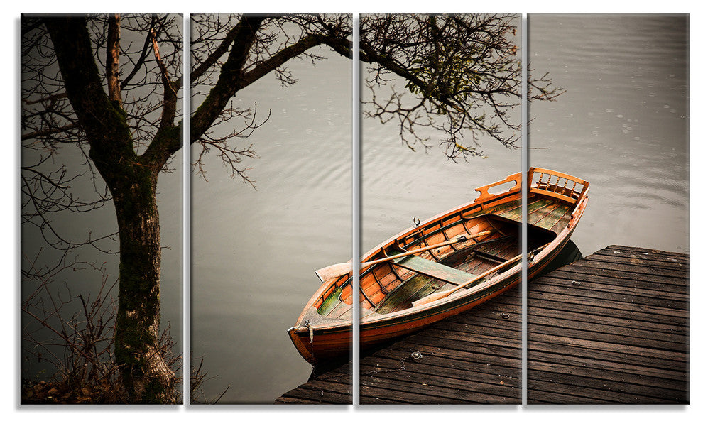 Little Rowing Boat Ferry, Boat Canvas Art Print, 48"x28", 4 Panels