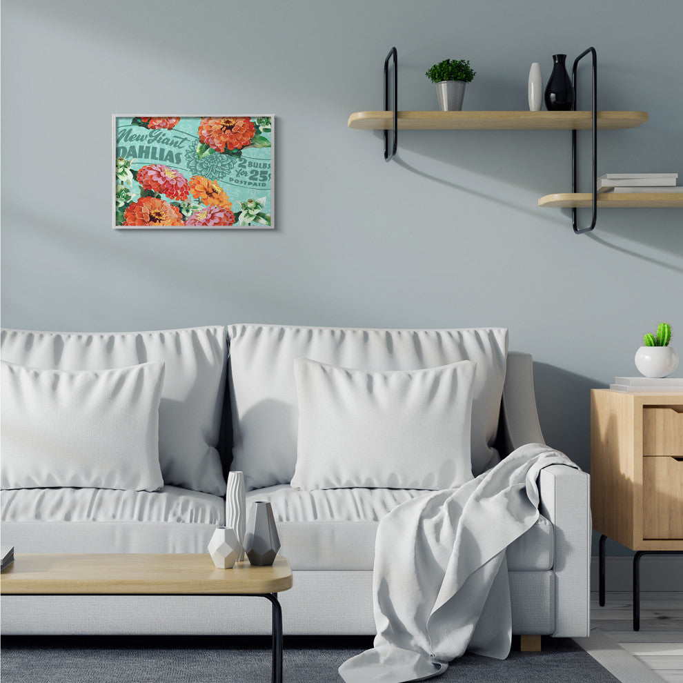 Farm Flowers Red Green Print Pattern Design, 16"x20", Gray Frame