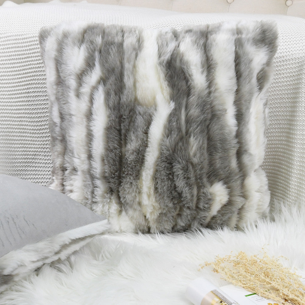 Jacquard Faux Fur Pillow Covers Set of 2, Grey, 26'' x 26''